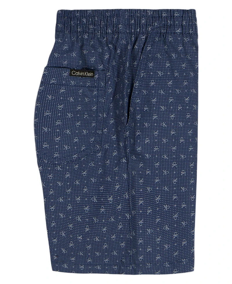 Calvin Klein Boys' 2T-7 Relaxed Logo T-Shirt and Printed Poplin Shorts, 2-Piece Set