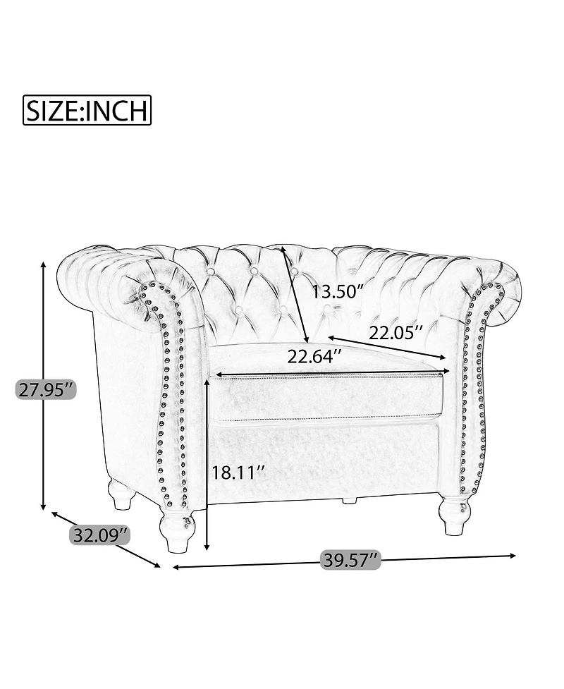 Streamdale Furniture Chesterfield Club Chair with Scrolled Arms, Nailhead Trim, and Solid Wood Legs