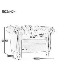 Streamdale Furniture Chesterfield Club Chair with Scrolled Arms, Nailhead Trim, and Solid Wood Legs