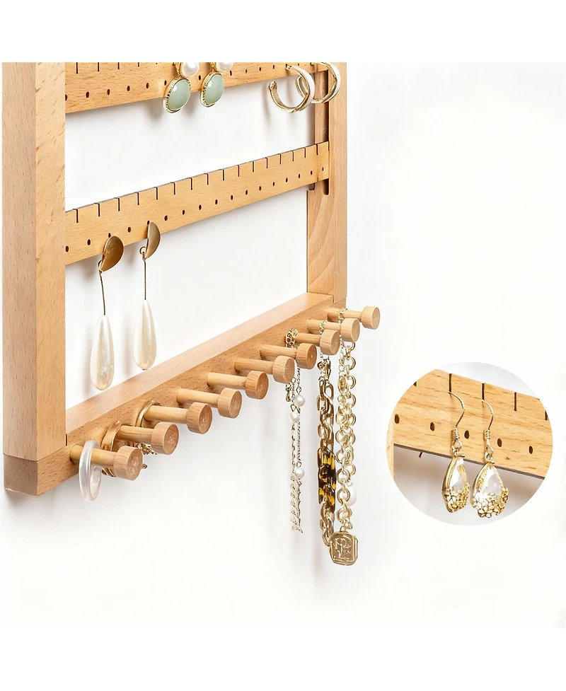 Yigii Walnut Wood Earring & Necklace Organizer -Easy Assembly