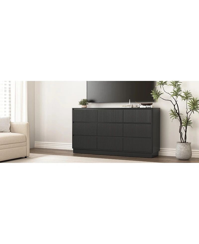 Streamdale Furniture 9 Drawer 63" Wide Wood Dresser, Modern Long Tv Stand