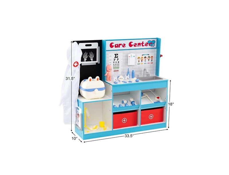 Slickblue Kids Wooden Medical Center Doctor Playset with Exam Area