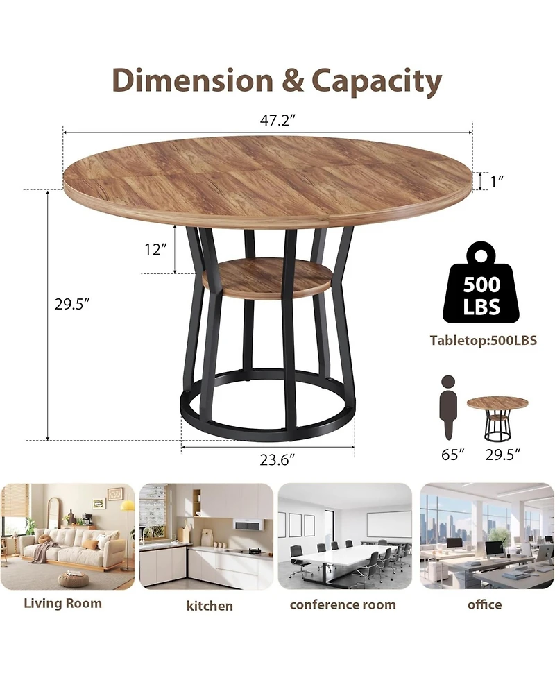 gaomon Round Dining Table for 4-6 Farmhouse Kitchen Table with Storage Circle Dinner Tables for Kitchen Dining Room Living Room