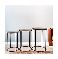 Jofran Warner Round Modern Rustic Solid Wood and Metal Nesting End Tables