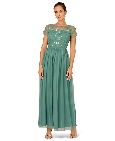 Adrianna Papell Women's Boat-Neck Beaded Mesh Dress