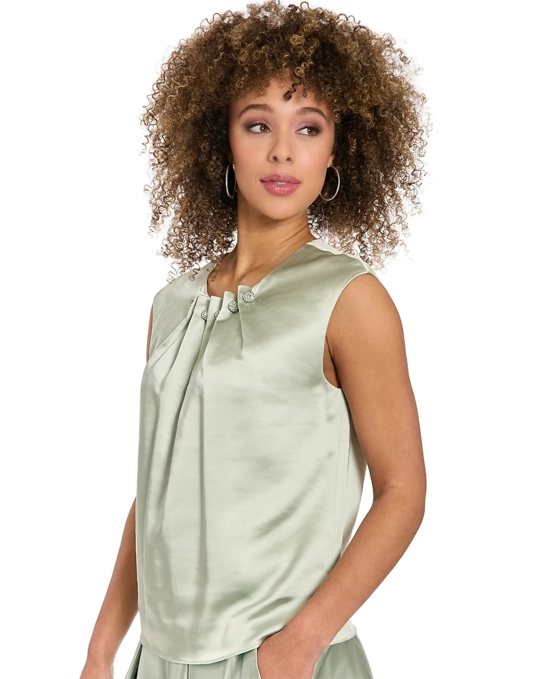 Muse Women's Tucked Beaded Neckline Sleeveless Top