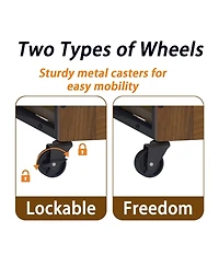 Aostirmotor 32.5" Dog Crate Furniture End Table with Wheels, 2-Door Heavy Duty Kennel for Small Dogs