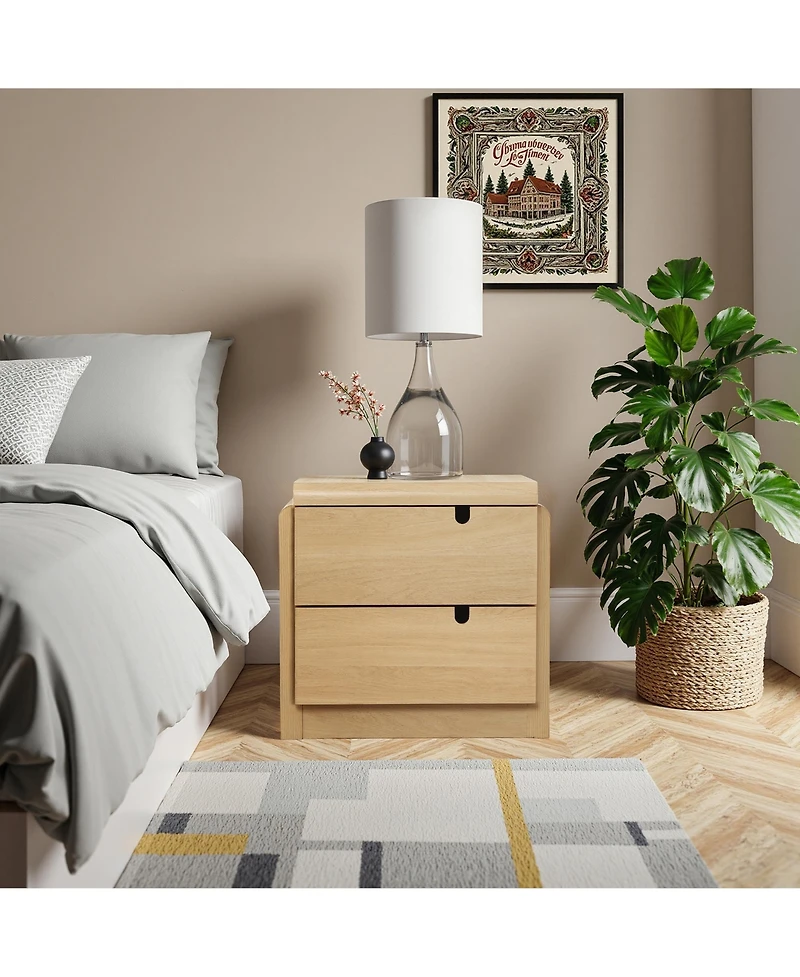 LuxenHome Oak Mid-Century 2-Drawer Nightstand, 20.5'' Engineered Wood Accent Table