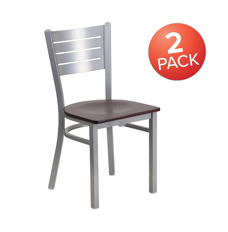 Emma+Oliver 2 Pack Silver Slat Back Metal Restaurant Chair