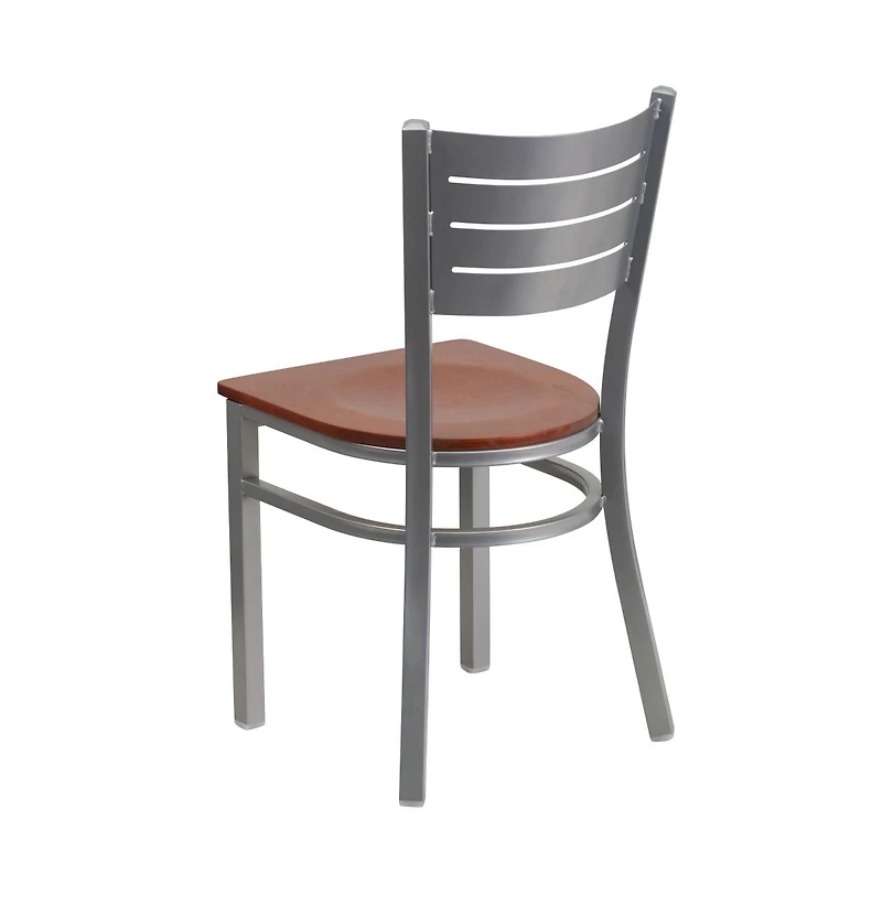 Emma+Oliver 2 Pack Silver Slat Back Metal Restaurant Chair