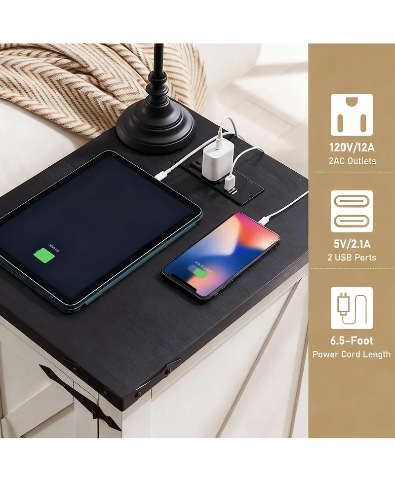 Yigii Farmhouse Nightstand with Charging Station