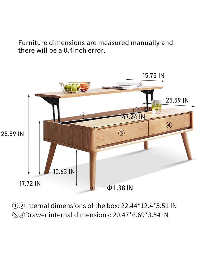 Boyel Living Solid Wood Lift-Top Coffee Table with Hidden Storage & Rounded Corners