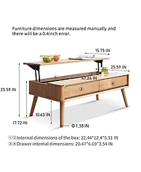 Boyel Living Solid Wood Lift-Top Coffee Table with Hidden Storage & Rounded Corners