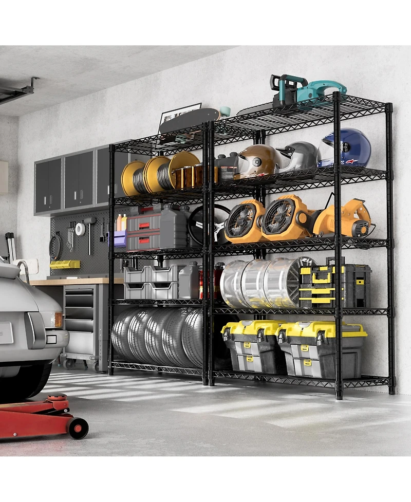 Rainsken 5-Tier Utility Shelving Unit, Steel Storage Organizer Wire Rack, 1750 Lbs Capacity for Garage, Home
