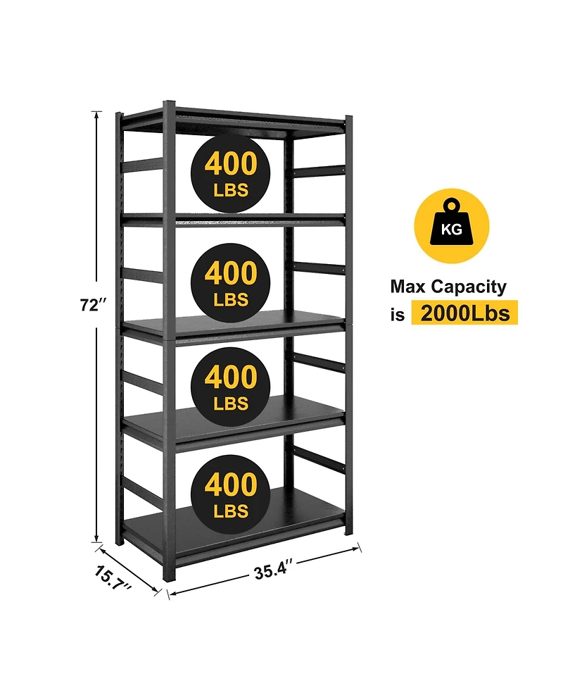 Rainsken 5-Tier Storage Rack, Heavy-Duty Metal Shelving Unit with Adjustable Shelves for Garage