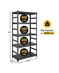 Rainsken 5-Tier Storage Rack, Heavy-Duty Metal Shelving Unit with Adjustable Shelves for Garage