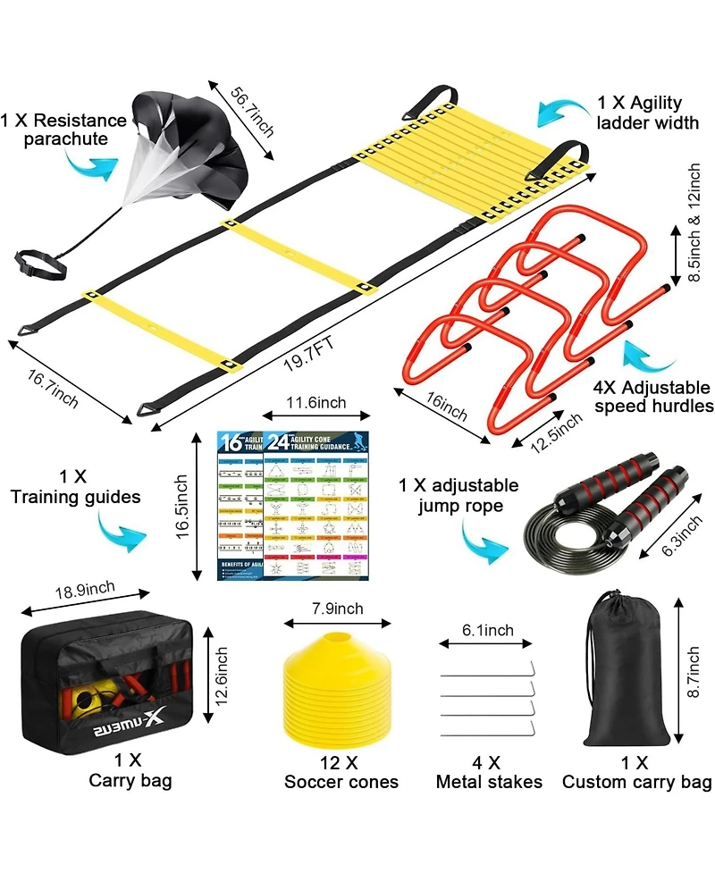 X-umeus 6x4 ft Kids Soccer Goals for Backyard Set of 2, Agility Ladder Speed Training Equipment Set Soccer Training Equipment for Kids Youth Adults