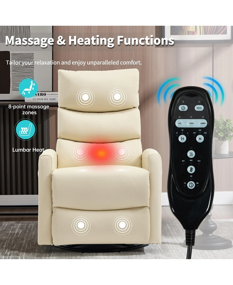 Boyel Living Manual Recliner Chair with Heat & Massage for Room, Faux Leather - Rocker Swivel Chair.