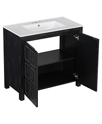 Sillysis 36" Antique Bathroom Vanity with Ceramic Sink, Solid Wood Frame & Soft Close Doors, Spacious Storage Cabinet for Modern Bathrooms