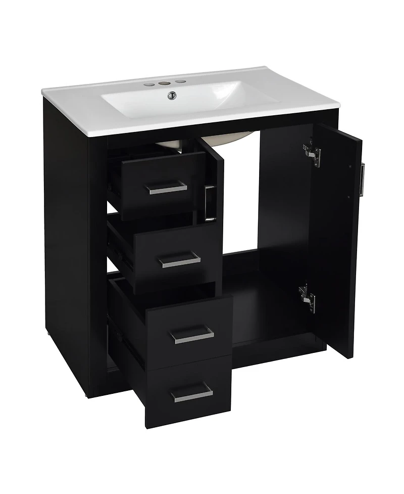 Sillysis 30" Freestanding Bathroom Vanity with Ceramic Sink, 3 Drawers & Soft Closing Doors, Modern Storage Cabinet