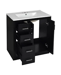 Sillysis 30" Freestanding Bathroom Vanity with Ceramic Sink, 3 Drawers & Soft Closing Doors, Modern Storage Cabinet
