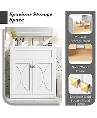 Sillysis 30" Modern Bathroom Vanity with Ceramic Sink, Retractable Rack & Large Storage Cabinet for Small Spaces