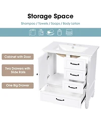 Sillysis 30" Modern Bathroom Vanity with Ceramic Sink, Freestanding Acacia Wood Mdf Cabinet 3 Drawers & Door