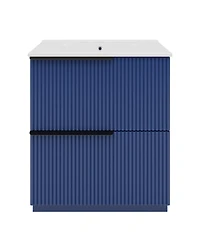 Sillysis 30" Modern Fluted Bathroom Vanity Cabinet with Ceramic Sink, Soft Close Drawers & Storage for Small Bathrooms