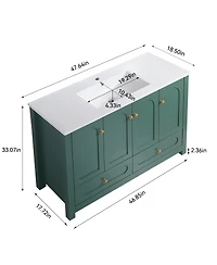 Sillysis 48" Bathroom Vanity with Integrated Ceramic Sink, Mdf Cabinet & Soft-Close Doors, Transitional Modern Storage for Elegant Decor
