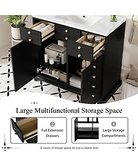 Sillysis 36" Bathroom Vanity with Ceramic Sink, Solid Wood Cabinet, 2 Drawers Doors Soft Close Storage for Small Bathrooms