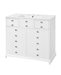 Sillysis 36" Bathroom Vanity with Ceramic Sink, Solid Wood Cabinet, 2 Drawers 2 Doors Soft Close Storage for Small Bathrooms