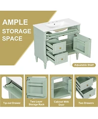 Sillysis 36" Bathroom Vanity with Sink, Solid Wood Cabinet Flip Drawer and Adjustable Shelf, Freestanding Modern Storage
