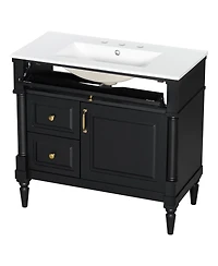 Sillysis 36" Bathroom Vanity with Sink, Solid Wood Cabinet Flip Drawer and Adjustable Shelf, Freestanding Modern Storage