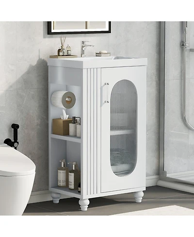 Sillysis 20" Bathroom Vanity with Ceramic Sink, Mdf Storage Cabinet, Adjustable Shelf and Toilet Paper Holder for Small Bathrooms