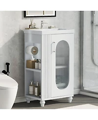 Sillysis 20" Bathroom Vanity with Ceramic Sink, Mdf Storage Cabinet, Adjustable Shelf and Toilet Paper Holder for Small Bathrooms