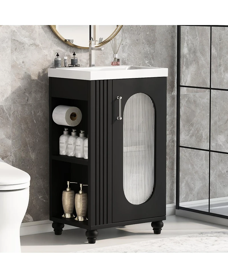 Sillysis 20" Bathroom Vanity with Ceramic Sink, Mdf Storage Cabinet, Adjustable Shelf and Toilet Paper Holder for Small Bathrooms