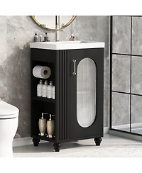 Sillysis 20" Bathroom Vanity with Ceramic Sink, Mdf Storage Cabinet, Adjustable Shelf and Toilet Paper Holder for Small Bathrooms