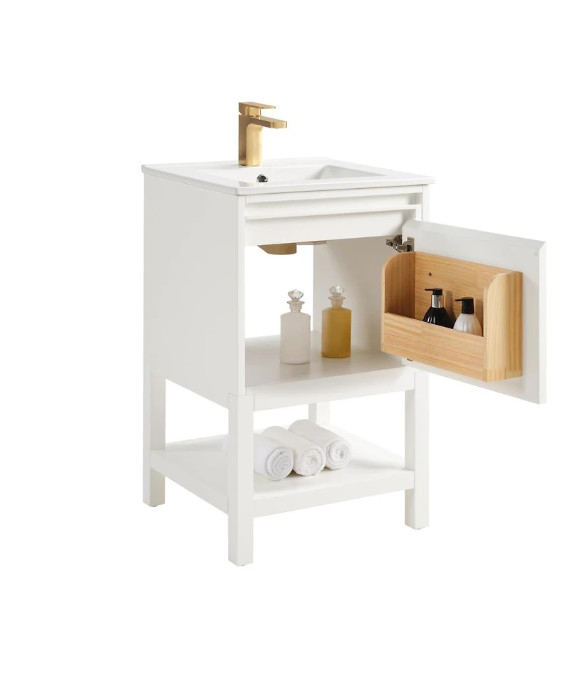 Sillysis 20" Solid Wood Bathroom Vanity with Sink & Door-Mounted Shelf, Modern Compact Pre-Assembled for Small Spaces-Sillysis