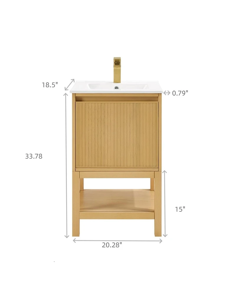 Sillysis 20" Solid Wood Bathroom Vanity with Sink & Door-Mounted Shelf, Modern Compact Pre-Assembled for Small Spaces-Sillysis