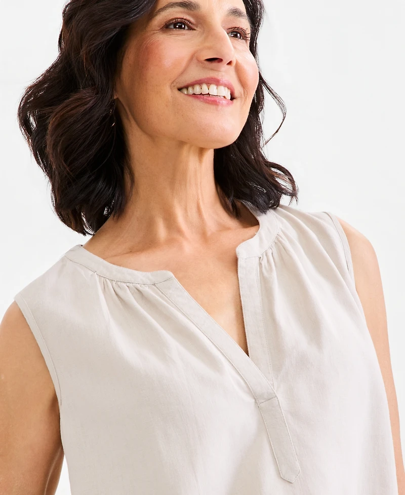 Style & Co Women's Linen Blend Sleeveless Split-Neck Top, Macy's Exclusive
