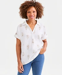 Style & Co Women's Printed Cotton Gauze Collared Popover Top, Macy's Exclusive