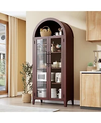 gaomon Arched Kitchen Pantry Storage Cabinet - Farmhouse 5 Tier Display Shelf with Adjustable and 2 Large Glass Doors