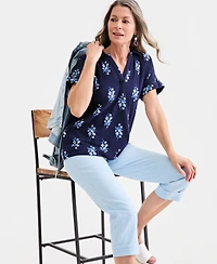 Style & Co Women's Cotton Gauze Collared Popover Top, Macy's Exclusive