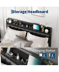 gaomon Queen Bed Frame with Pu Faux Leather & Charging Station, Upholstered Platform Bed with 12" Underbed Storage & Metal Frame