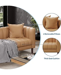 gaomon Modern 78" Faux Leather Sofa, Deep Seats, 3-Seater with Pillows & Wood Legs