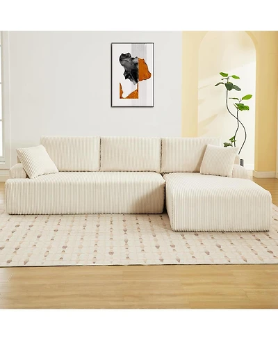 gaomon Cloud Sectional Couch 106" Modern L-Shape Corner Modular Upholstered Sofa with Loveseat Chaise Deep Seat Plush Corduroy Fabric Foam Cushio