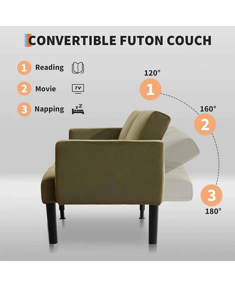 gaomon 75.5” Convertible Futon Sofa Bed, Linen Flannel Small Couch Sofa with Wood Legs & 700lbs Capacity