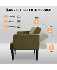 gaomon 75.5” Convertible Futon Sofa Bed, Linen Flannel Small Couch Sofa with Wood Legs & 700lbs Capacity