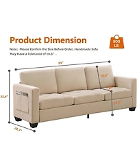 gaomon 3 Seat Sofa Couch, 89'' Chenille Fabric Upholstered Sofa with Wide Armrest and Removable Headrest