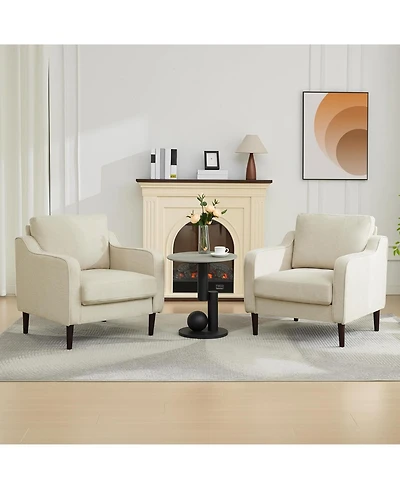 gaomon Mid-Century Modern Accent Chairs Set of 2,Modern Linen Fabric Armchair for Living Room,Comfy Sofa Chairs with Scooped Arms